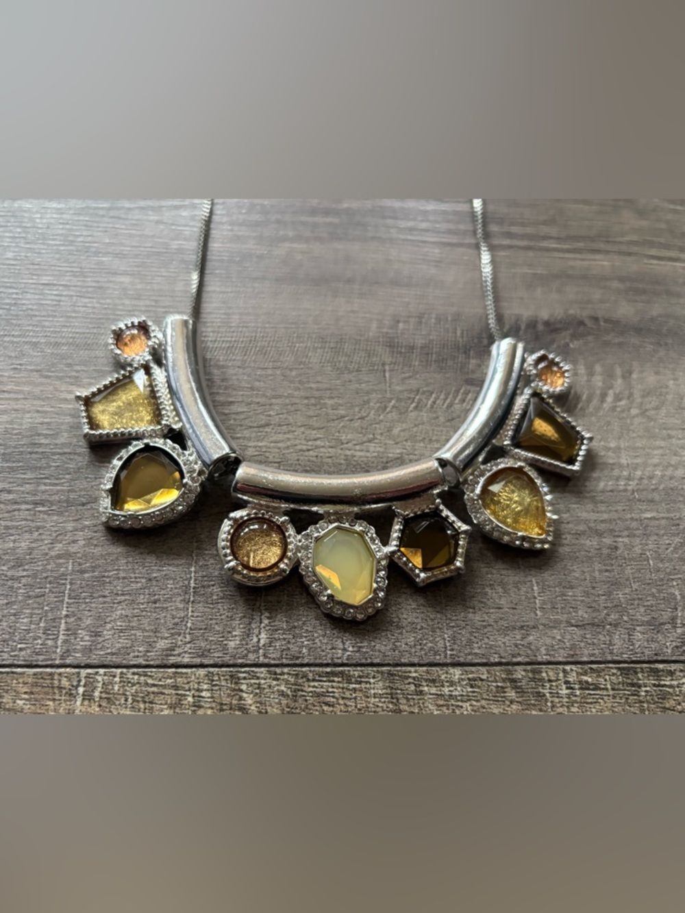 Fashion jewelry multi color chunky faux gemstone, metal, rhinestone bib necklace